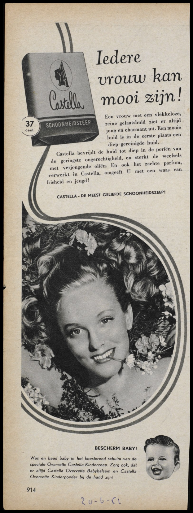 Werbeposter für Castella-Seife mit einem strahlenden Frauengesicht