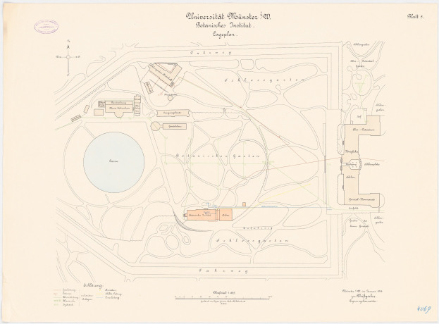 Detailierte Karte von Berlin, Deutschland, mit der Universität Münster im Zentrum, einschließlich Gebäude, Straßen und Annehmlichkeiten.