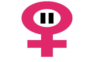 Ein pinkes weibliches Symbol auf einem weißen Hintergrund, das für Geschlechtergerechtigkeit steht.