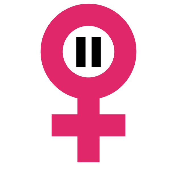 Ein pinkes weibliches Symbol auf einem weißen Hintergrund, das für Geschlechtergerechtigkeit steht.