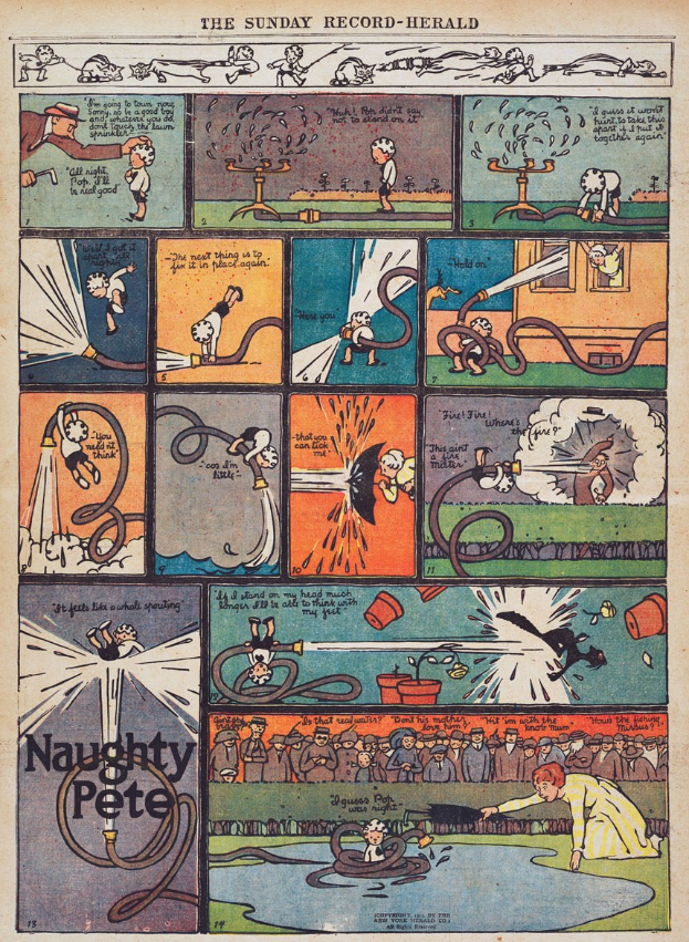 Cartoon eines Mannes in Anzug und Krawatte in einem Comicstrip umgeben von narrativem Text.