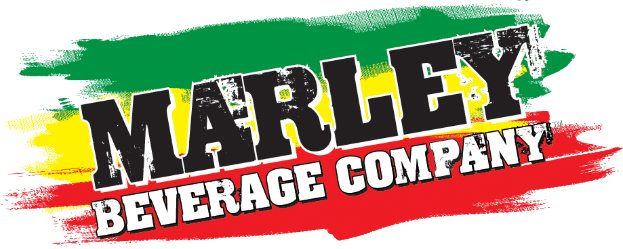 Ein Plakat mit 'Marley Beverage Company' in fetter schwarzer Schrift auf einem weißen Hintergrund, umgeben von einem hellgelben Rand, mit einem vintage-Feeling und gedämpften Farben.