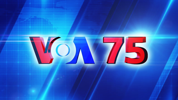 Blauer Hintergrund mit rotem und blauem Text "Von 75", der auf einen Nachrichtensender hinweist.