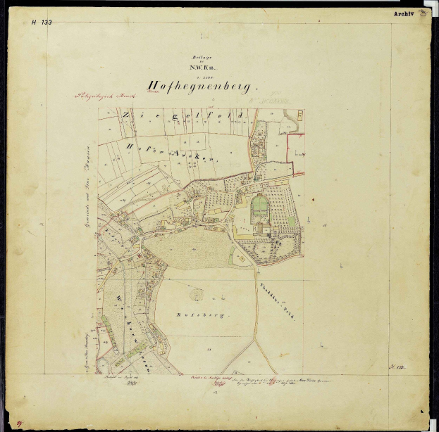 Schwarz-weiß-Karte von Hofheigenberg, Deutschland, mit schwarzem Rand, die Straßen, Gebäude und Sehenswürdigkeiten zeigt.