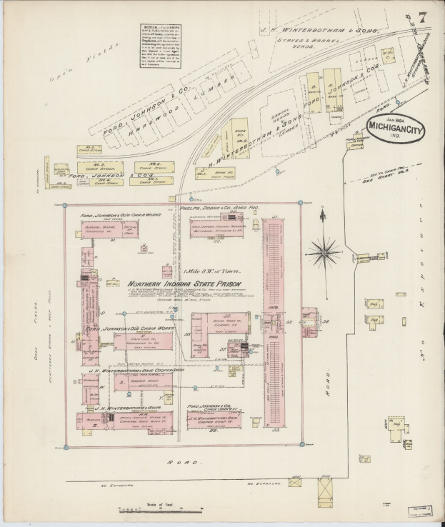 Alte Karte von Detroit, Michigan, mit nördlichem Indiana State Prison in Druck auf Papier.