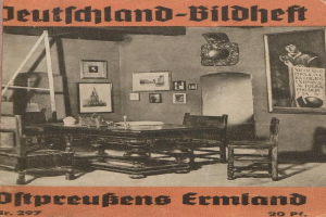 Ein altes Buch mit dem Titel "Deutschland-Bildheft - Ostpreußens Ermland" aus dem Jahr 1927 mit einem Coverbild eines Raums.