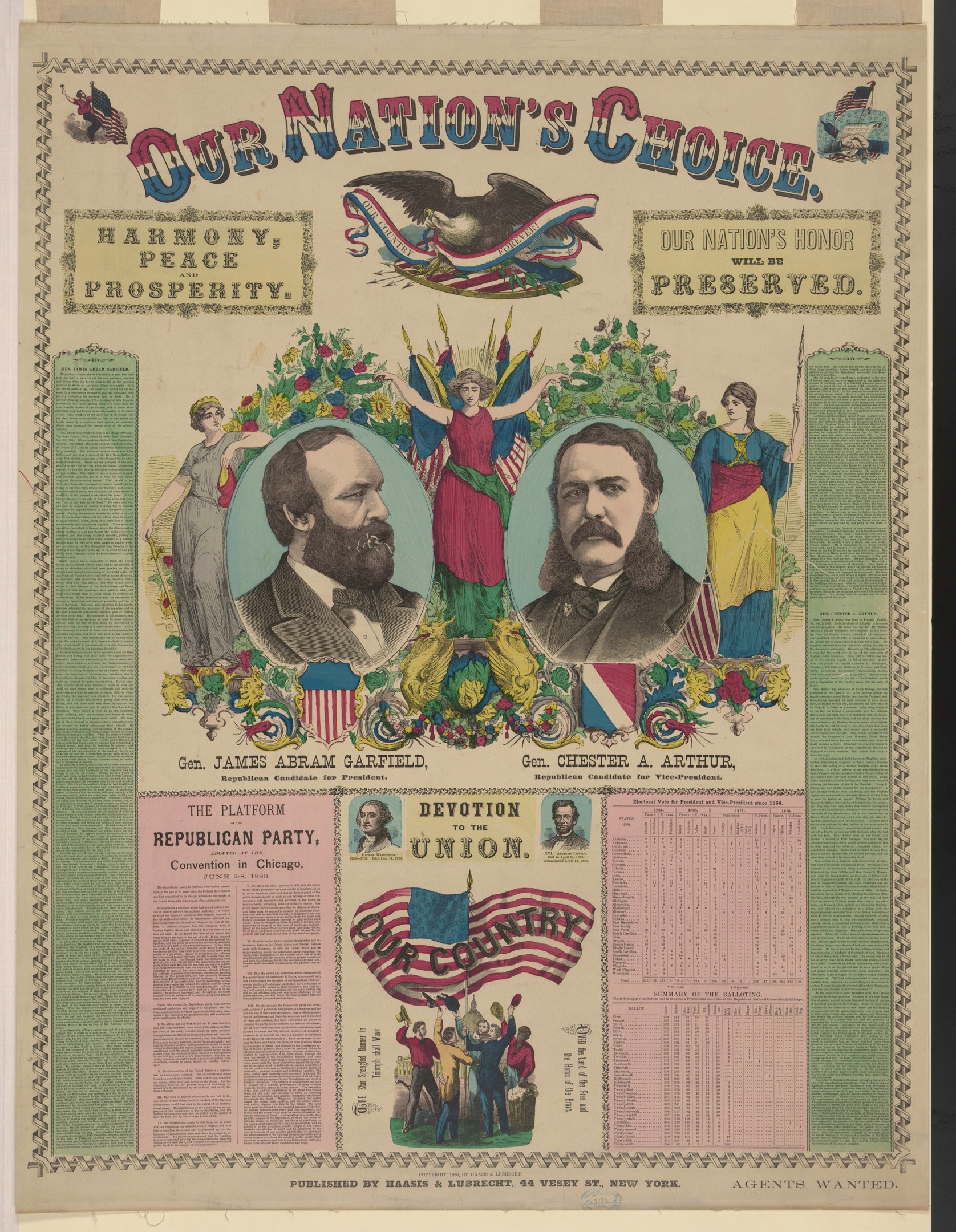 Plakat mit Bildern von Menschen und Text, der "Unsere Wahl: Harmonie, Frieden, Wohlstand und Wohlstand." lautet.