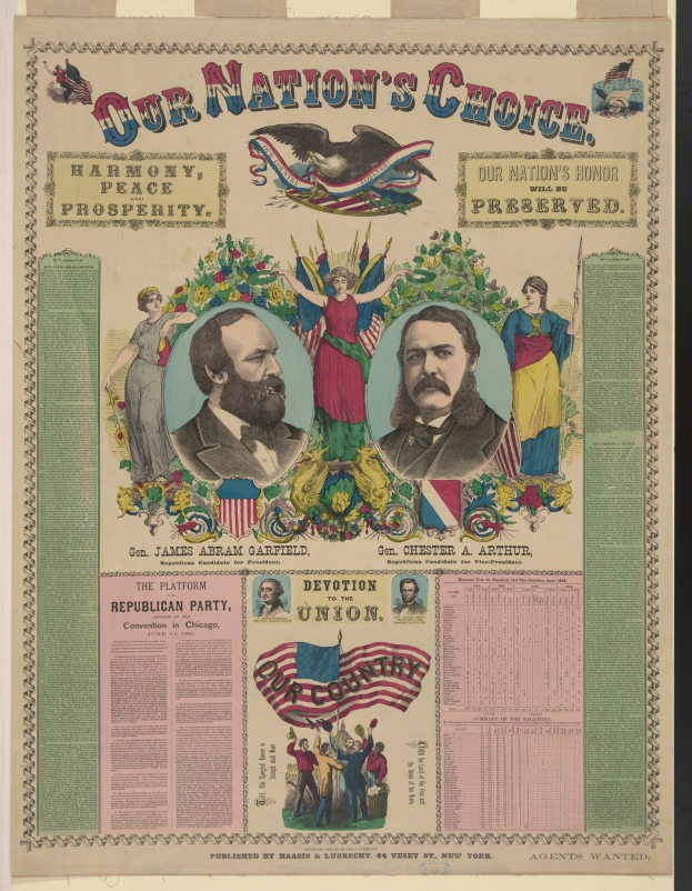 Plakat mit Bildern von Menschen und Text, der "Unsere Wahl: Harmonie, Frieden, Wohlstand und Wohlstand." lautet.